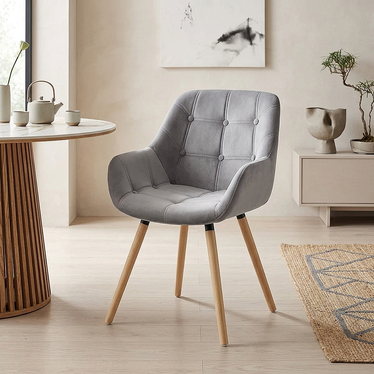 Chaise Velours Bois - Harris Gris 