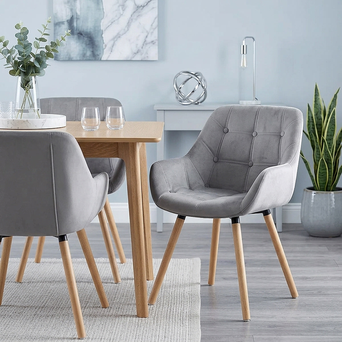 Chaise Velours Bois - Harris Gris 