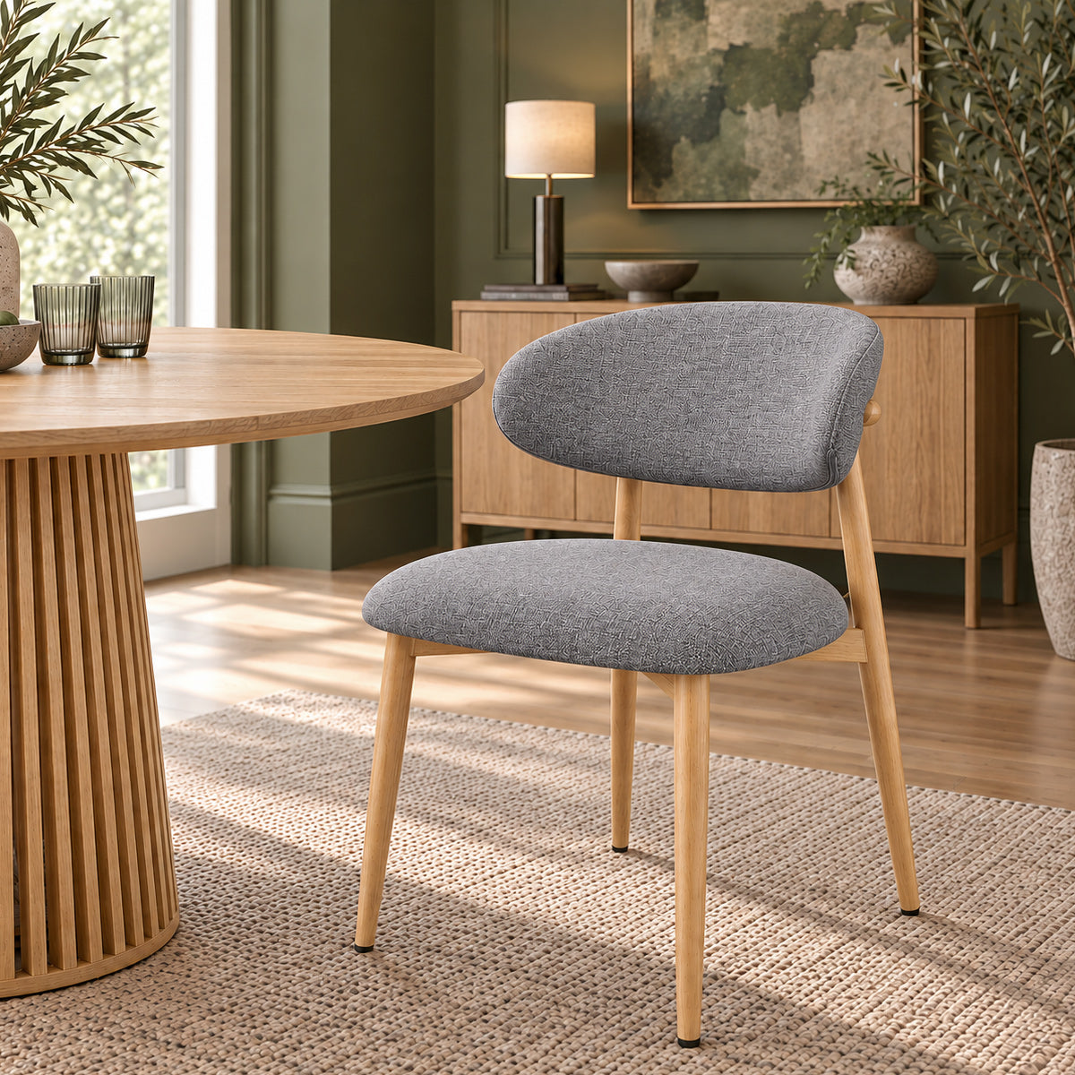 Chaise Effet Chêne Tissu - Harrow Gris