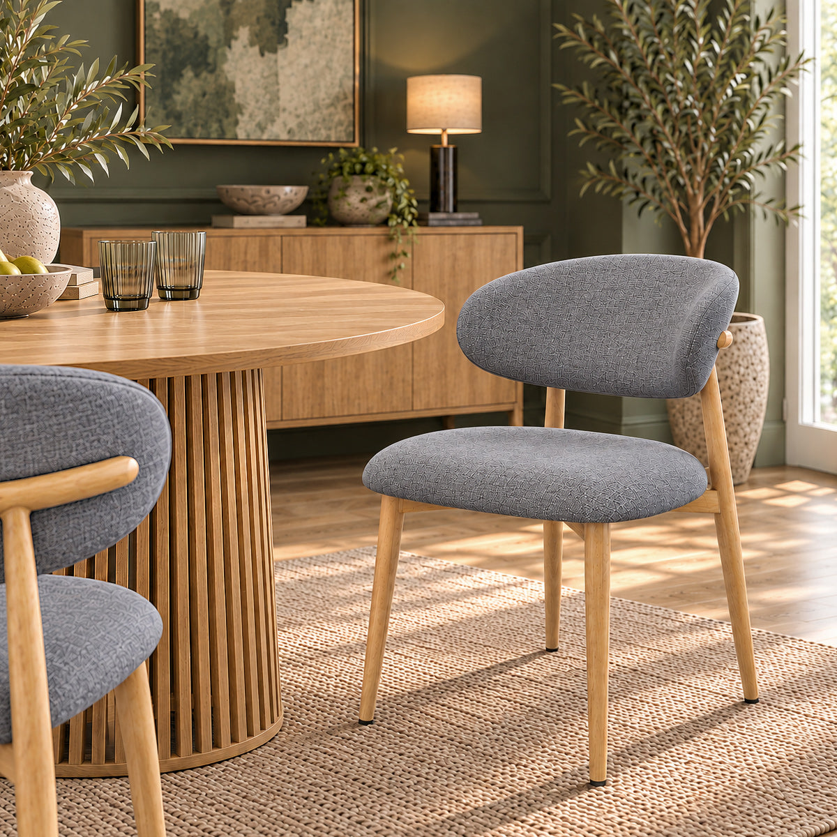 Chaise Effet Chêne Tissu - Harrow Gris