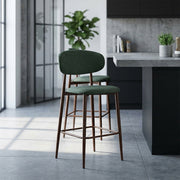 Tabouret de Bar Effet Noyer Tissu - Harrow Vert