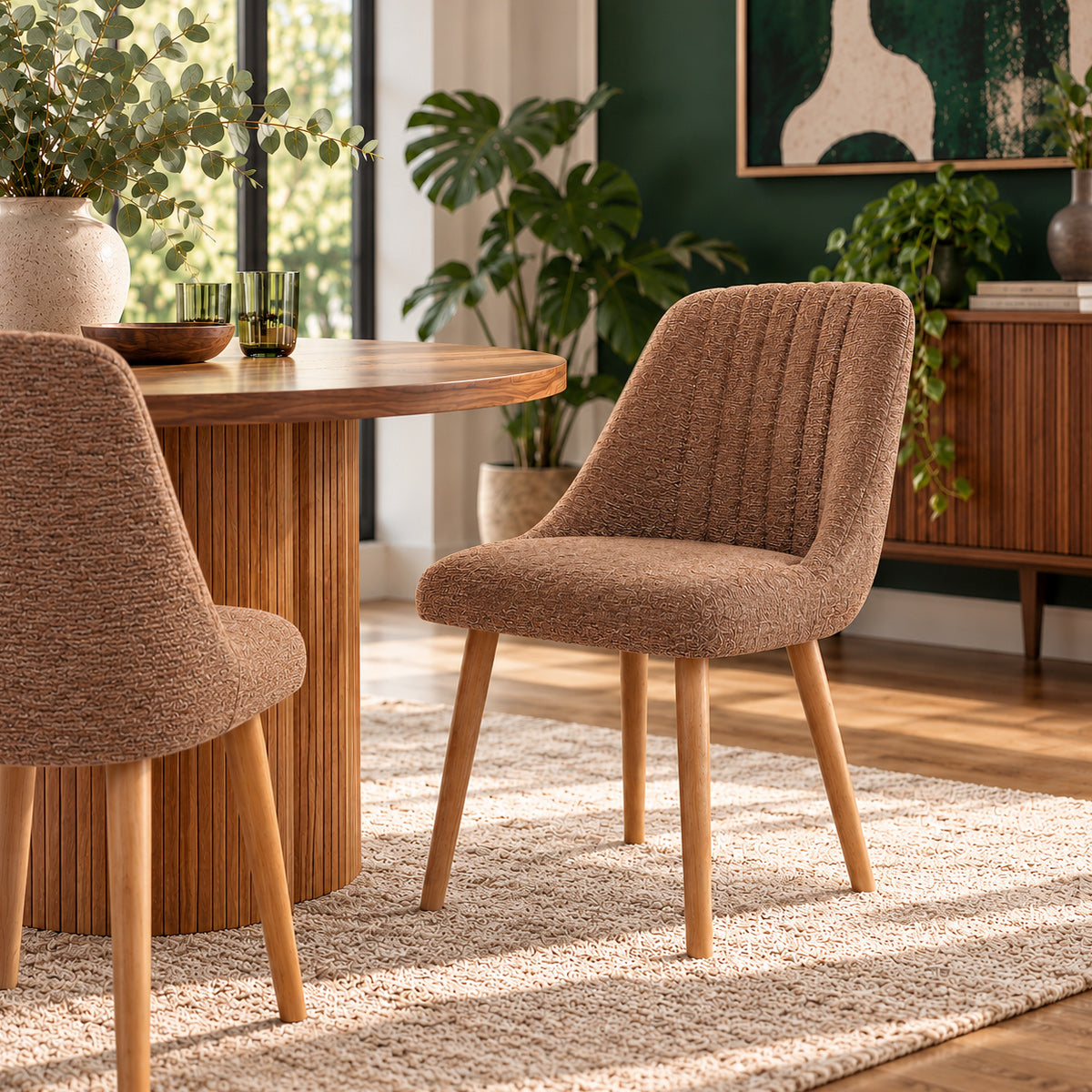 Hatton Oak Dining Chair Brown Fabric
