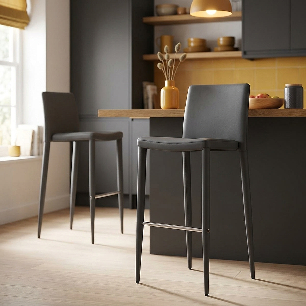Tabouret Faux Cuir - Healey Gris 