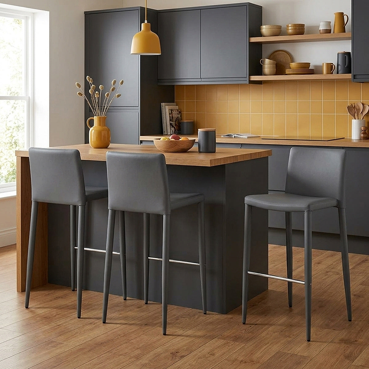 Tabouret Faux Cuir - Healey Gris 