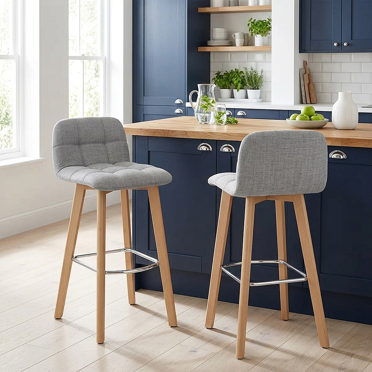 Tabouret Bois Tissu - Hex Gris 
