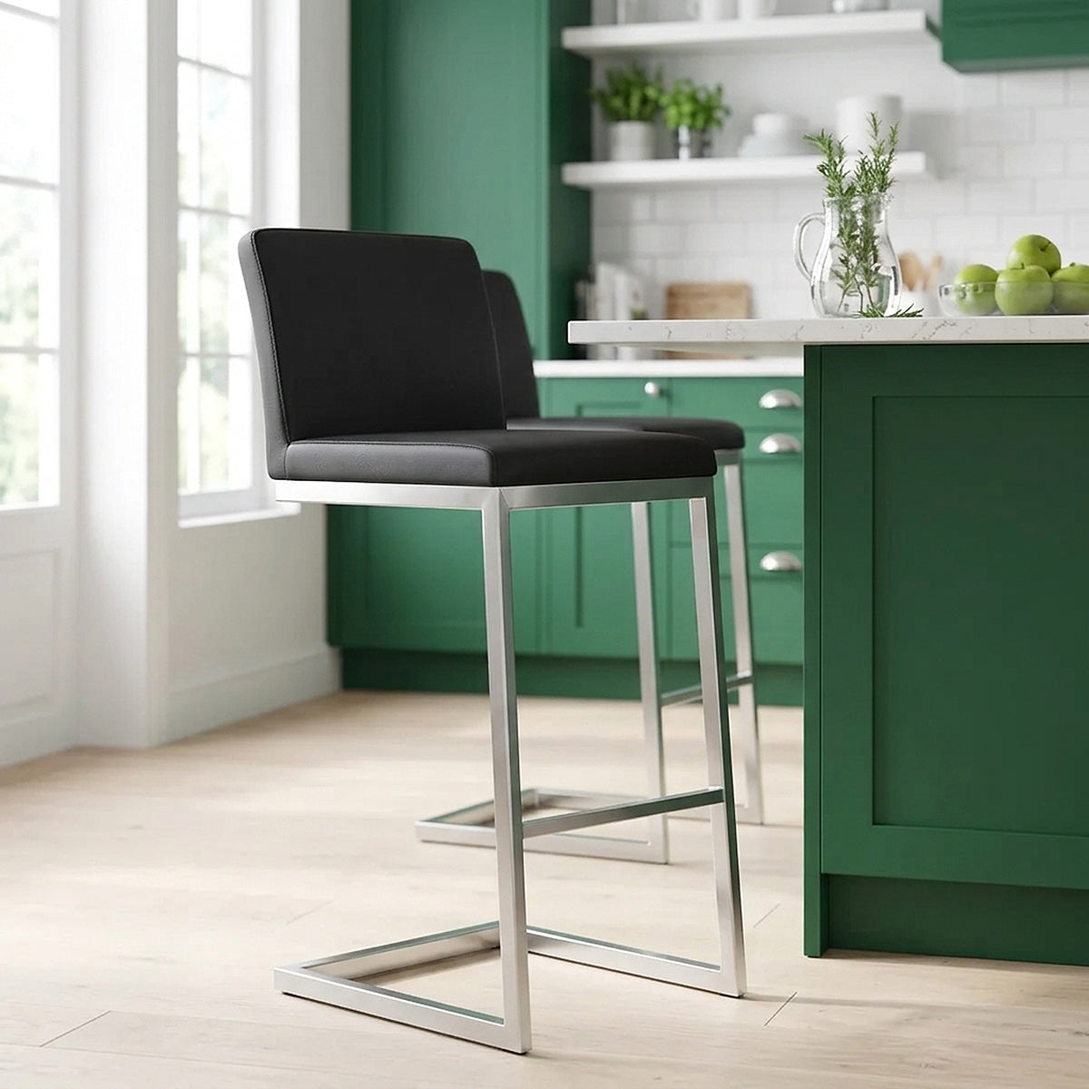 Tabouret Faux Cuir Chrome Brossé - High Ace Noir 