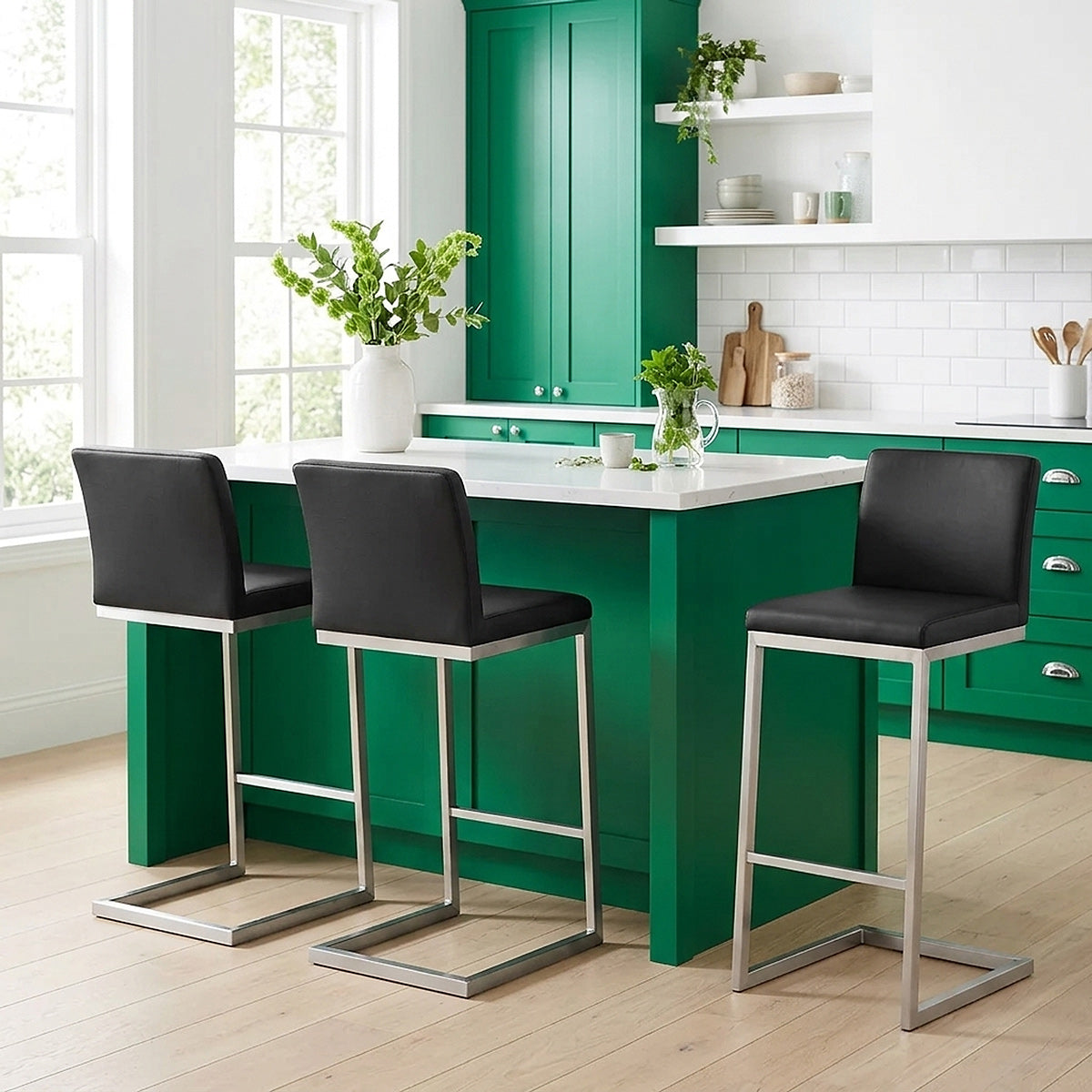 Tabouret Faux Cuir Chrome Brossé - High Ace Noir 
