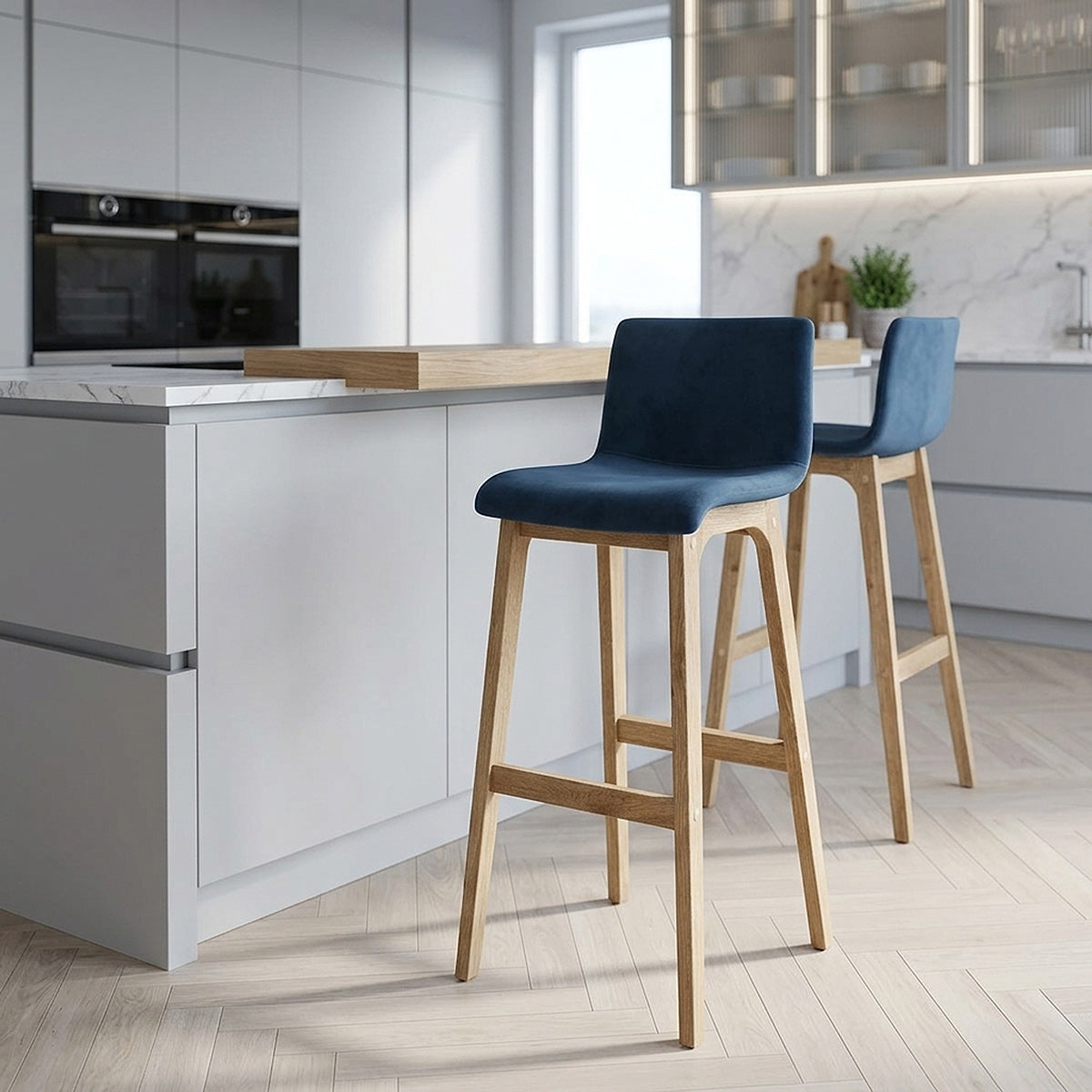 Tabouret de Bar Velours - Haut Drift Bleu