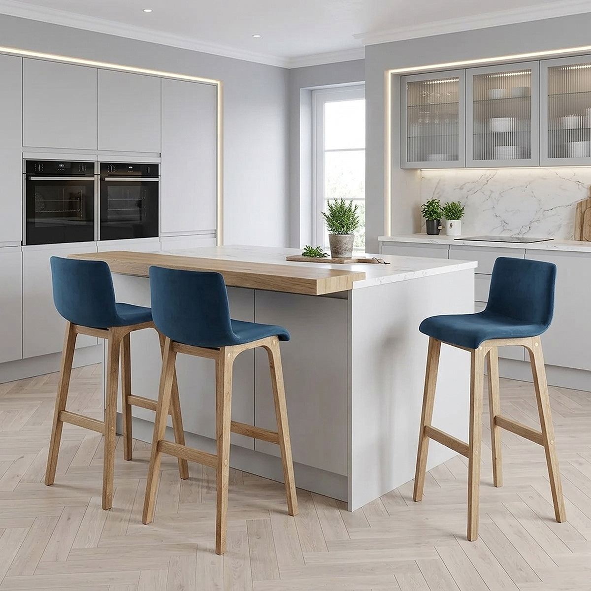 Tabouret de Bar Velours - Haut Drift Bleu