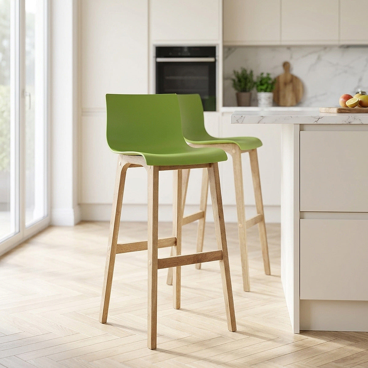 High Drift Oak & Green Bar Stool