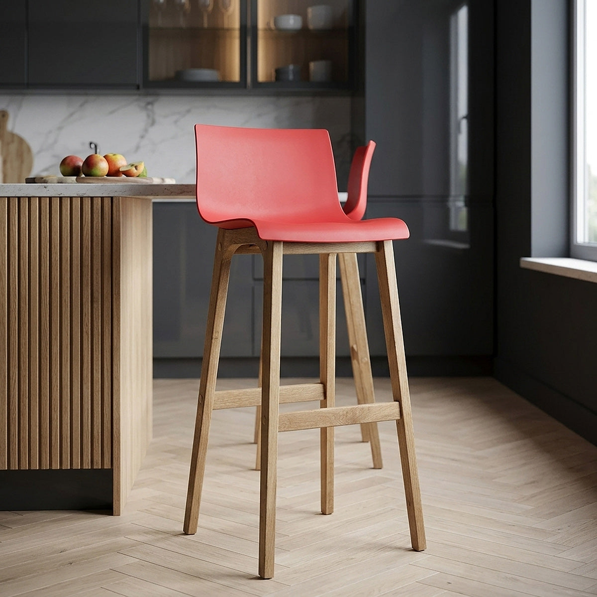 High Drift Oak & Red Bar Stool