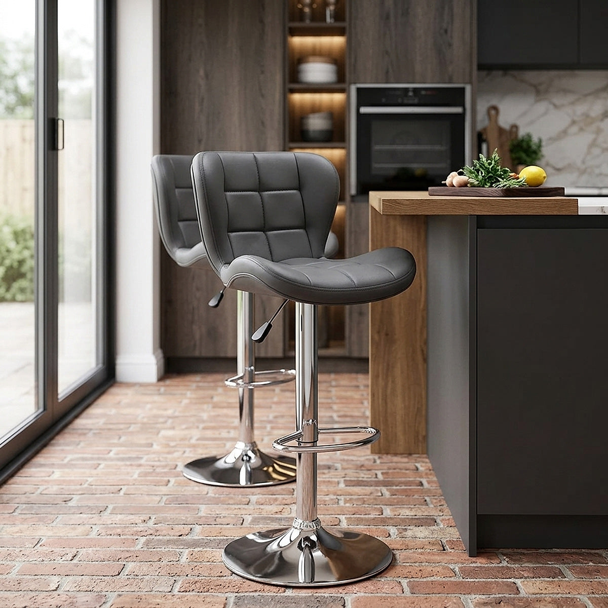 Chaise de bar Simili Cuir - Houston Gris 