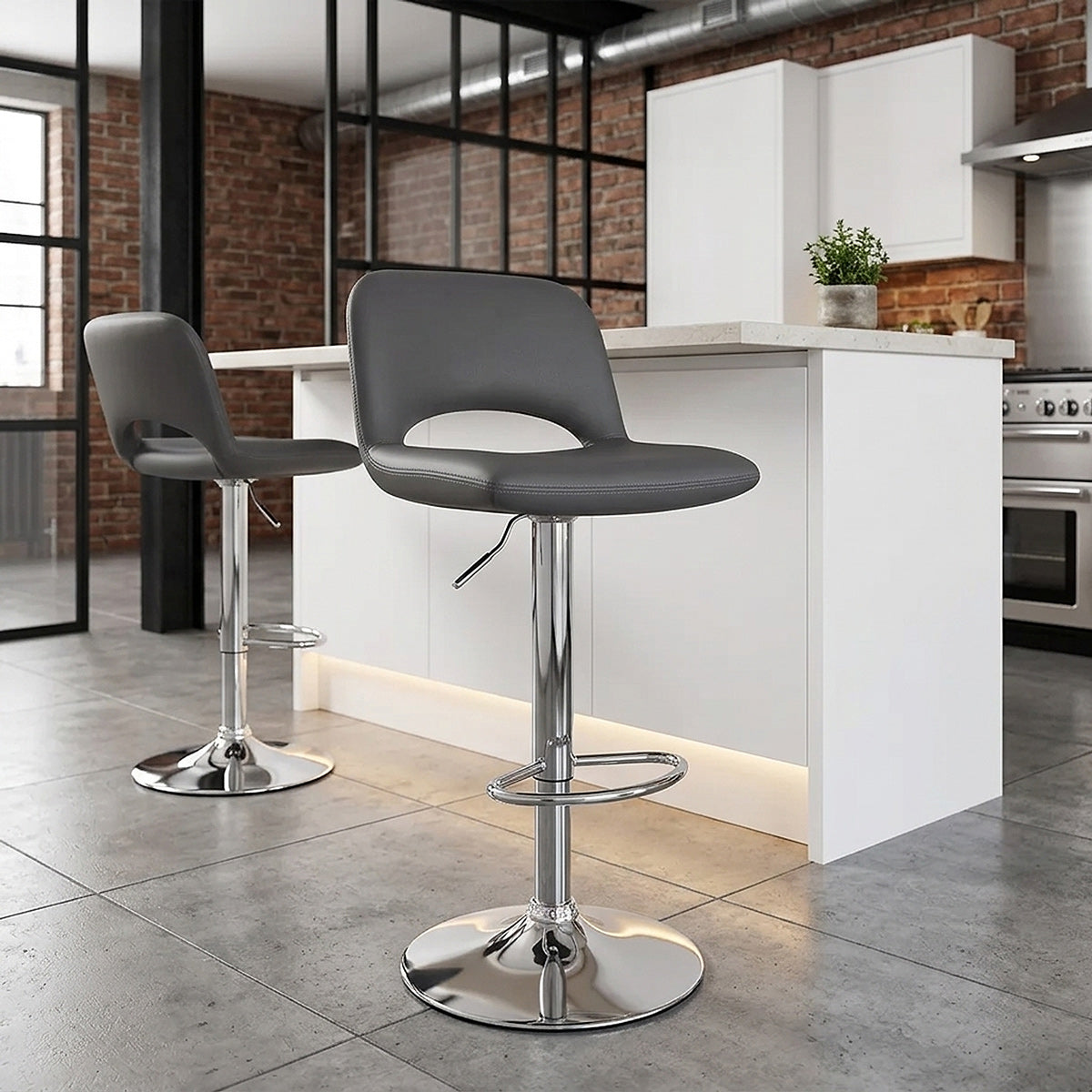 Tabouret de Bar Faux Cuir - Hugo Gris 