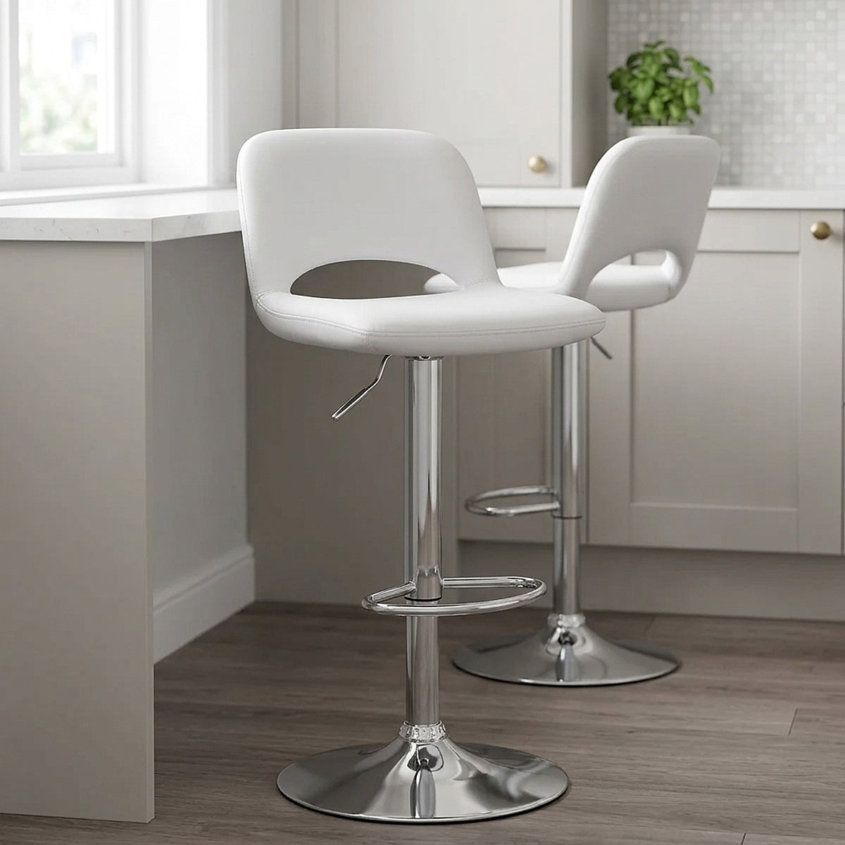 Tabouret de Bar Faux Cuir - Hugo Blanc 