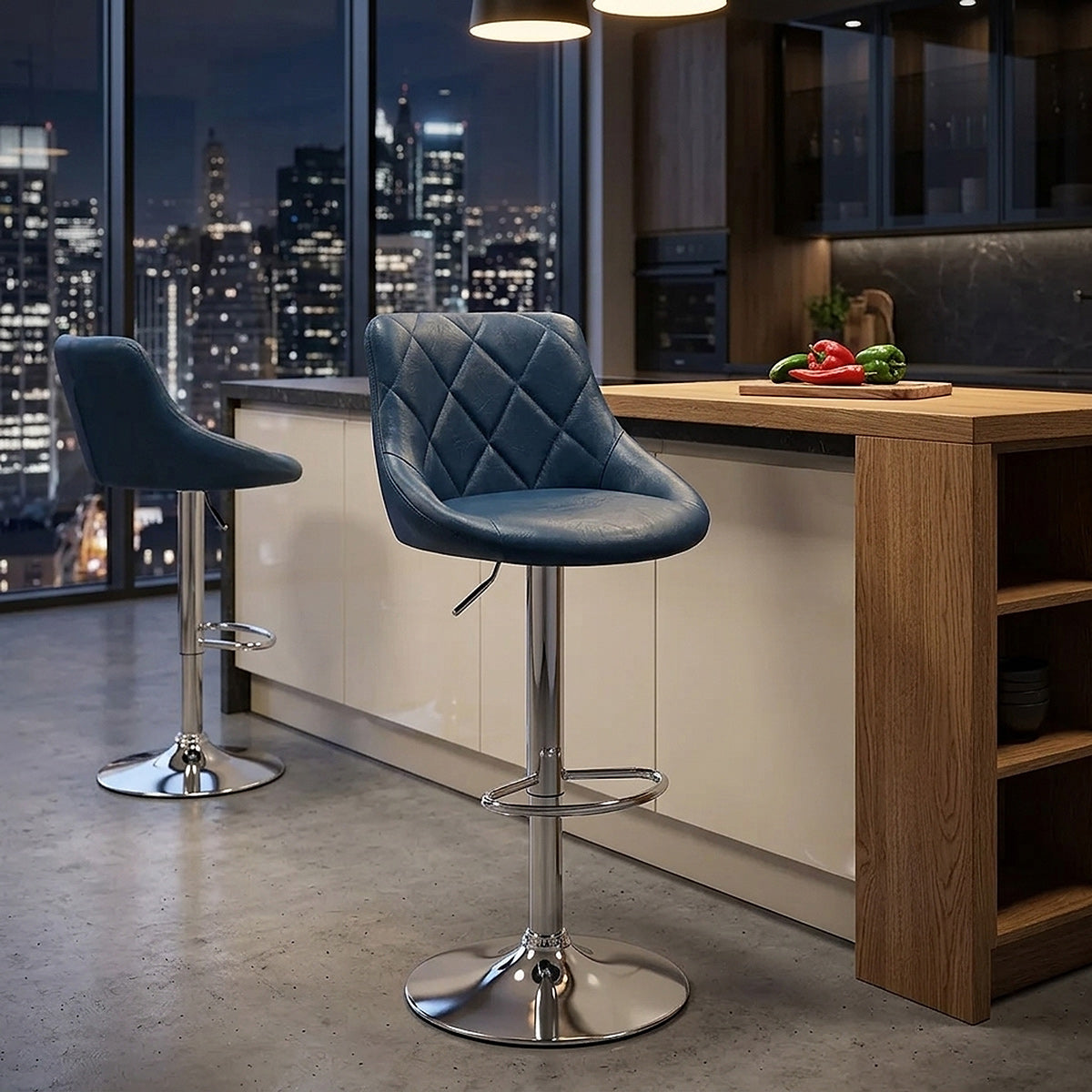Tabouret de Bar Faux Cuir Antique - Hype Bleu 