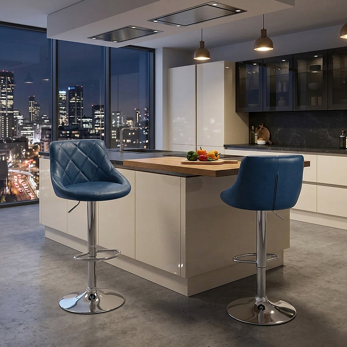 Tabouret de Bar Faux Cuir Antique - Hype Bleu 