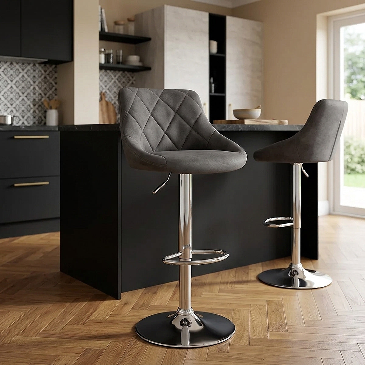 Tabouret de Bar Faux Daim Antique - Hype Gris Foncé 