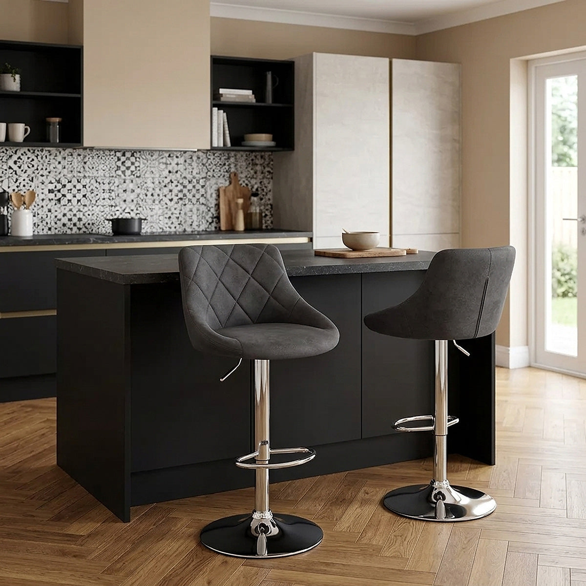 Tabouret de Bar Faux Daim Antique - Hype Gris Foncé 