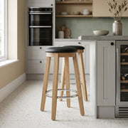 Tabouret de Bar Faux Cuir Bois - Ikon Chêne Noir 