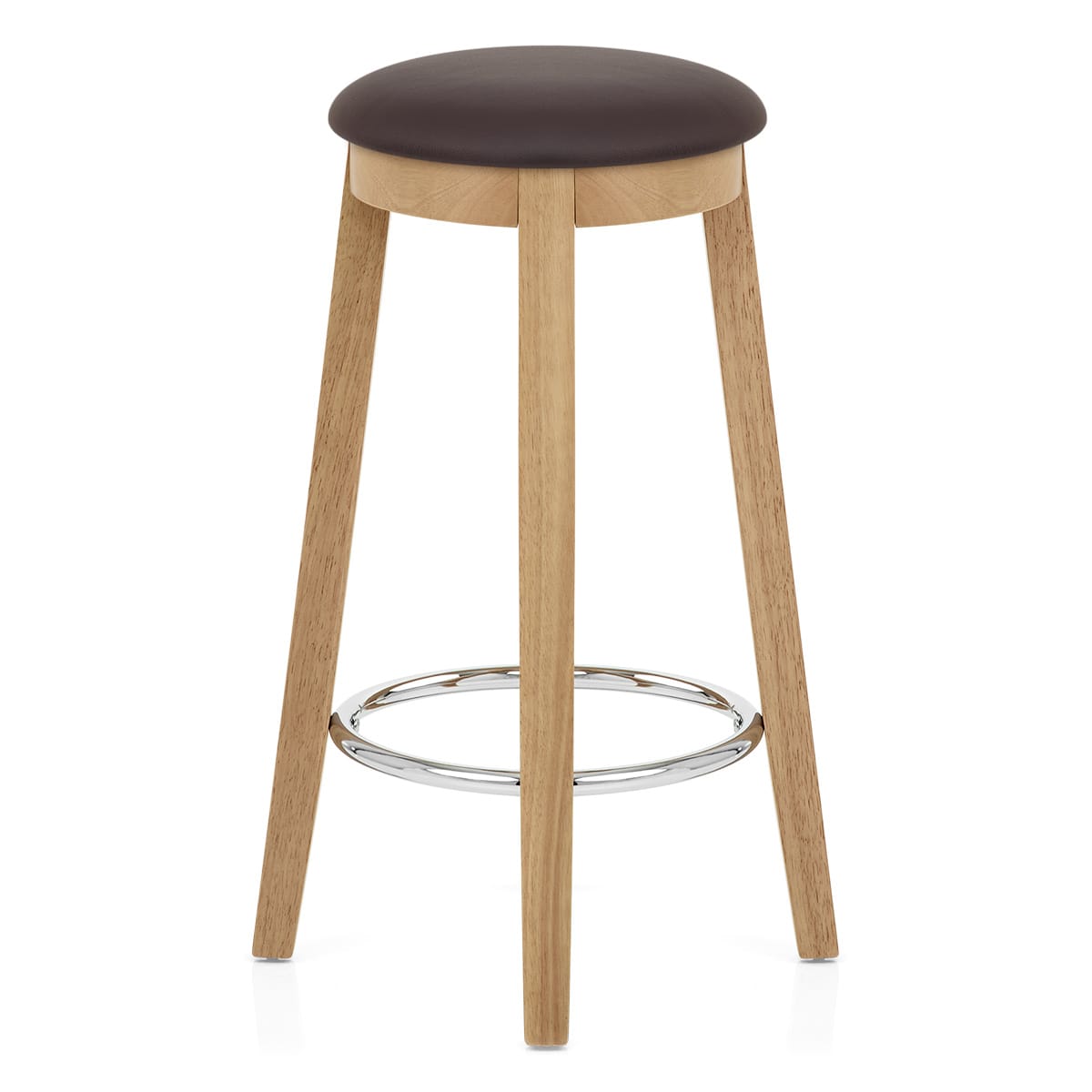 Tabouret de Bar Faux Cuir Bois - Ikon Chêne Marron 