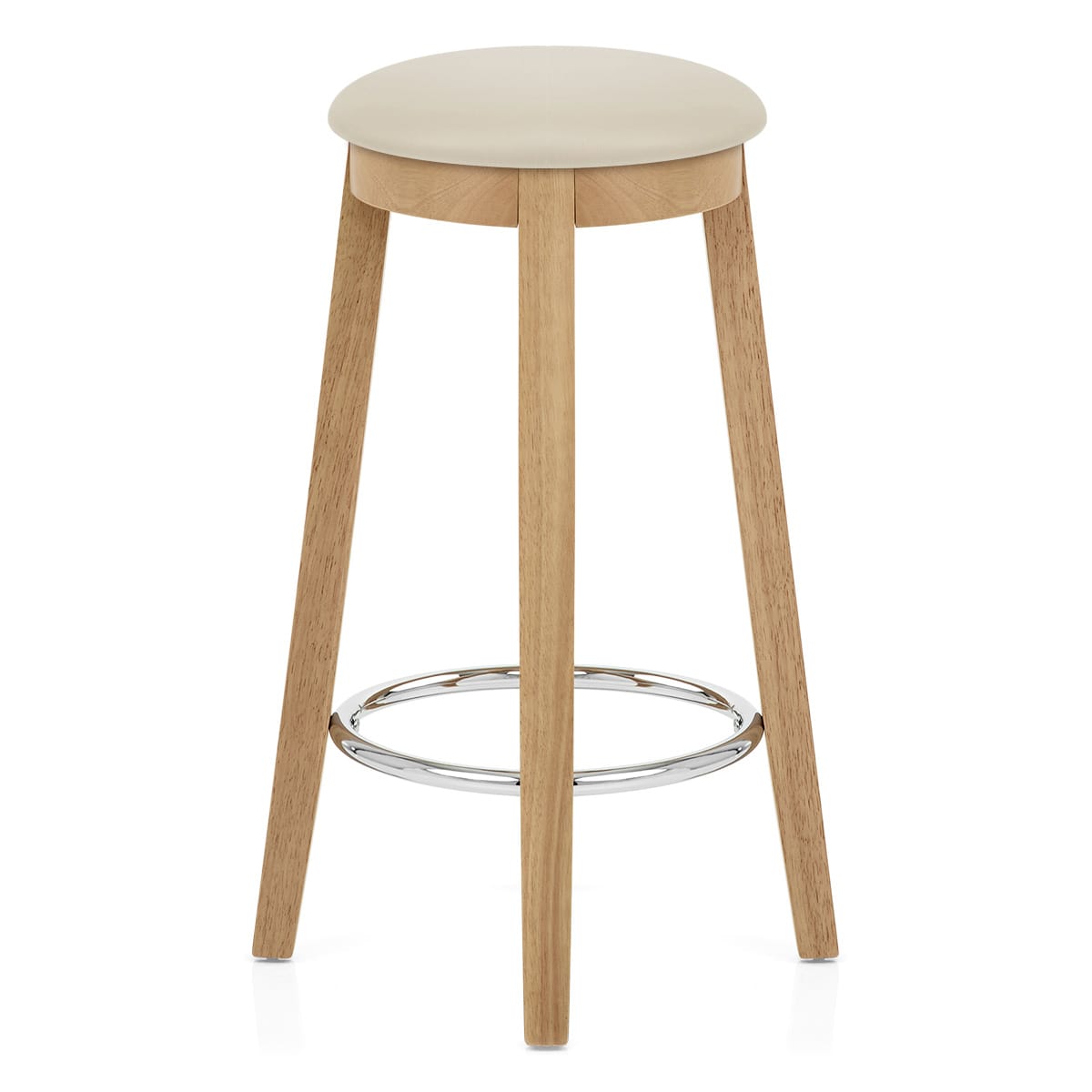 Tabouret de Bar Faux Cuir Bois - Ikon Chêne Crème 
