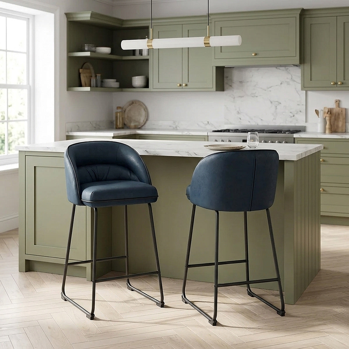 Tabouret de Bar Faux Cuir - Jackie Bleu 