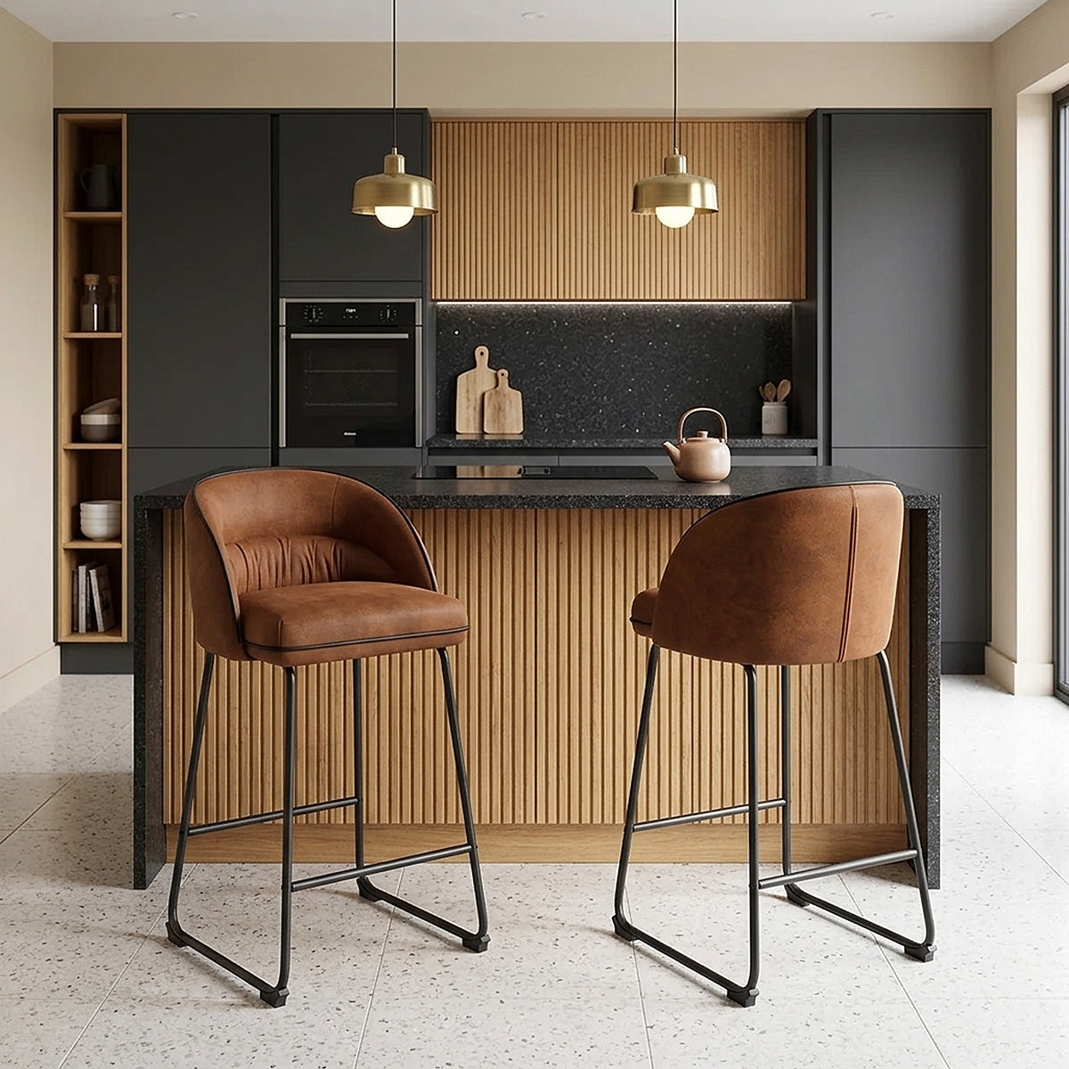 Tabouret de Bar Faux Cuir - Jackie Marron 