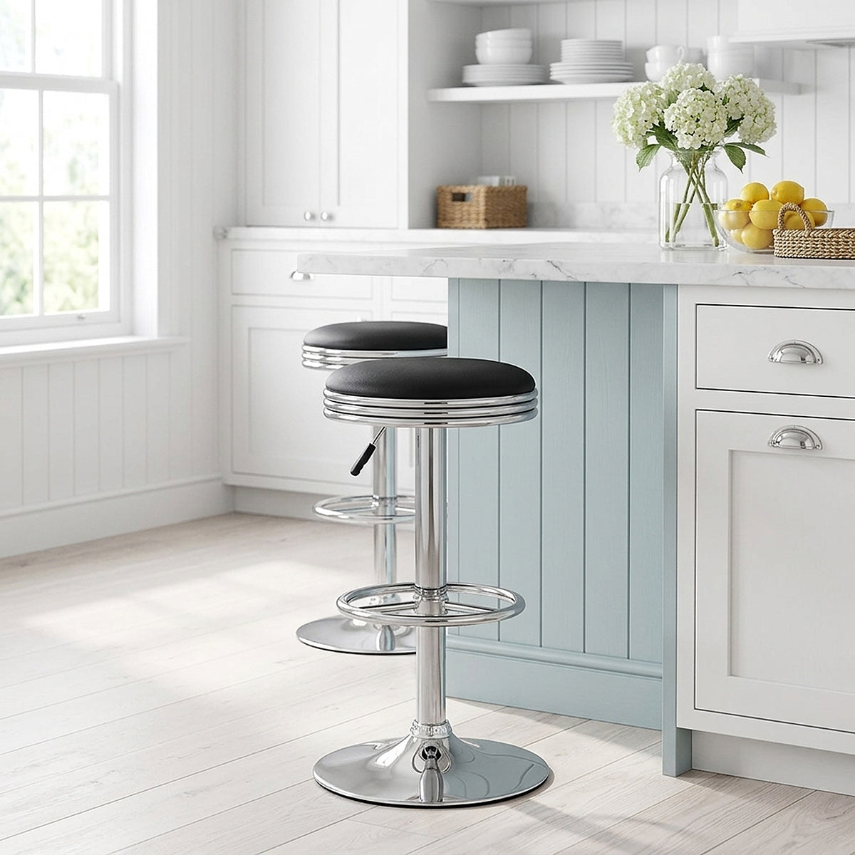 Chaise de Bar Faux Cuir Chrome - Java Noir 