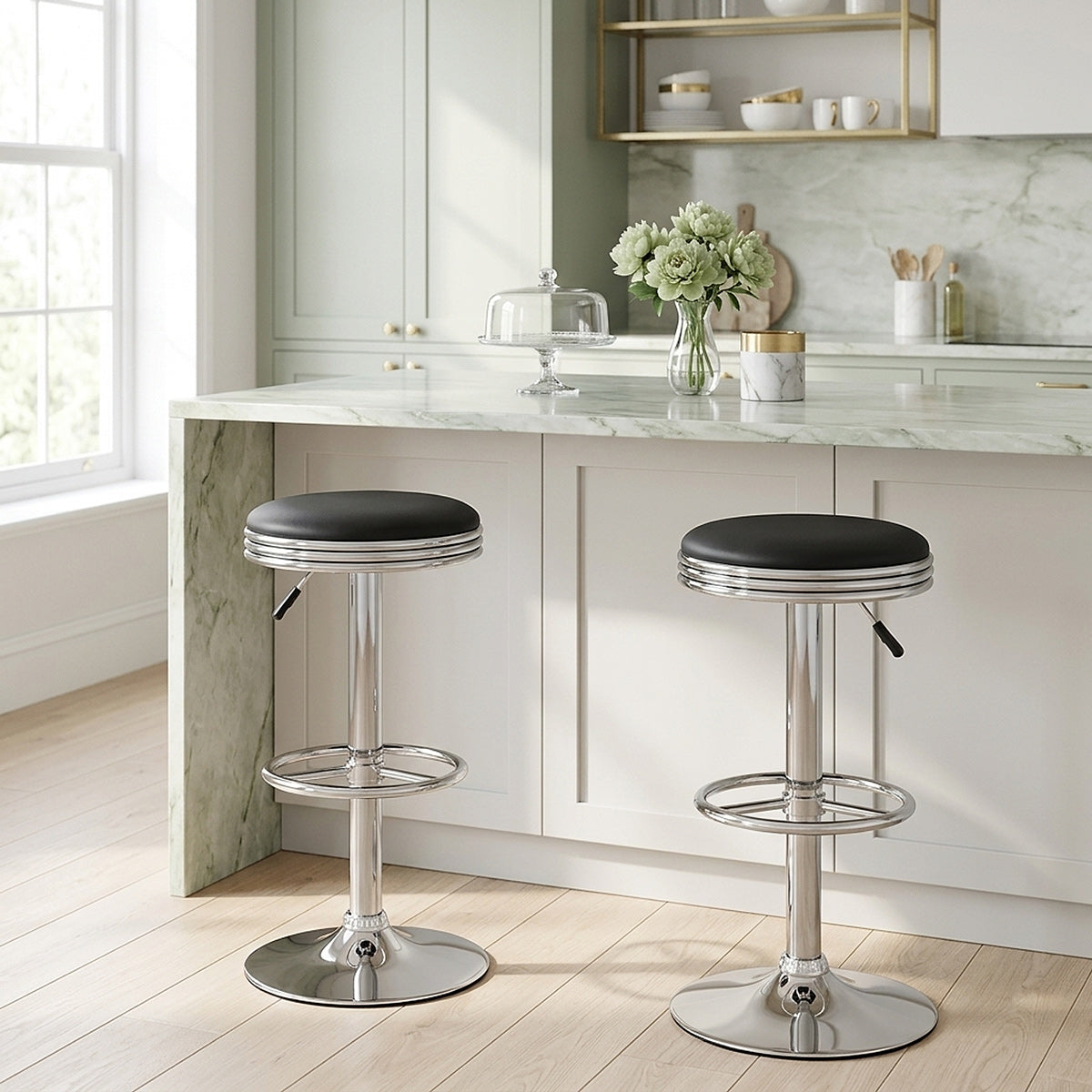 Chaise de Bar Faux Cuir Chrome - Java Noir 