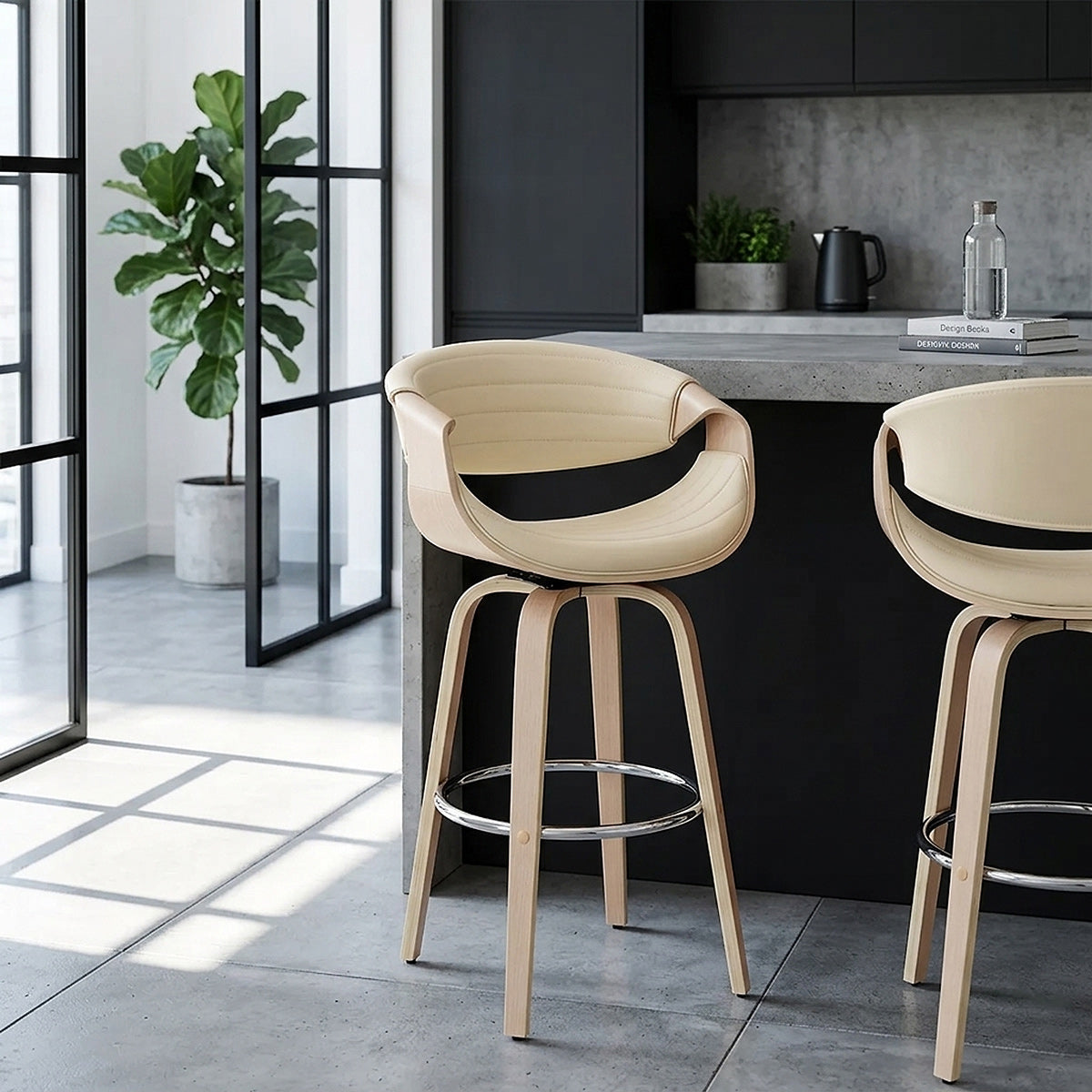 Tabouret de Bar Faux Cuir - Jefferson Crème 