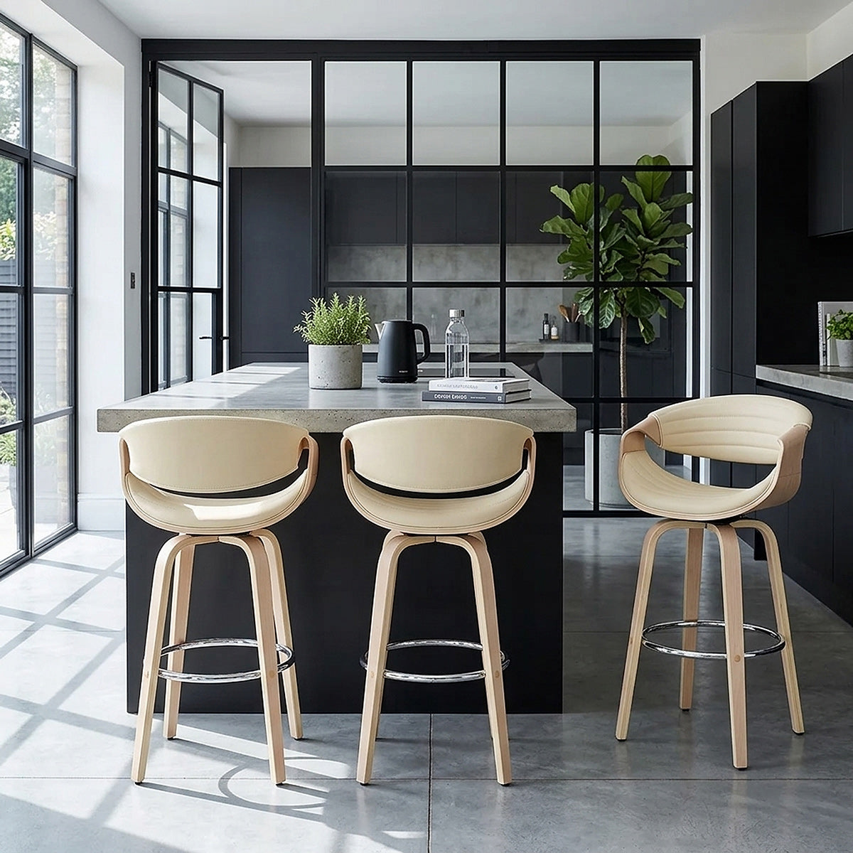 Tabouret de Bar Faux Cuir - Jefferson Crème 