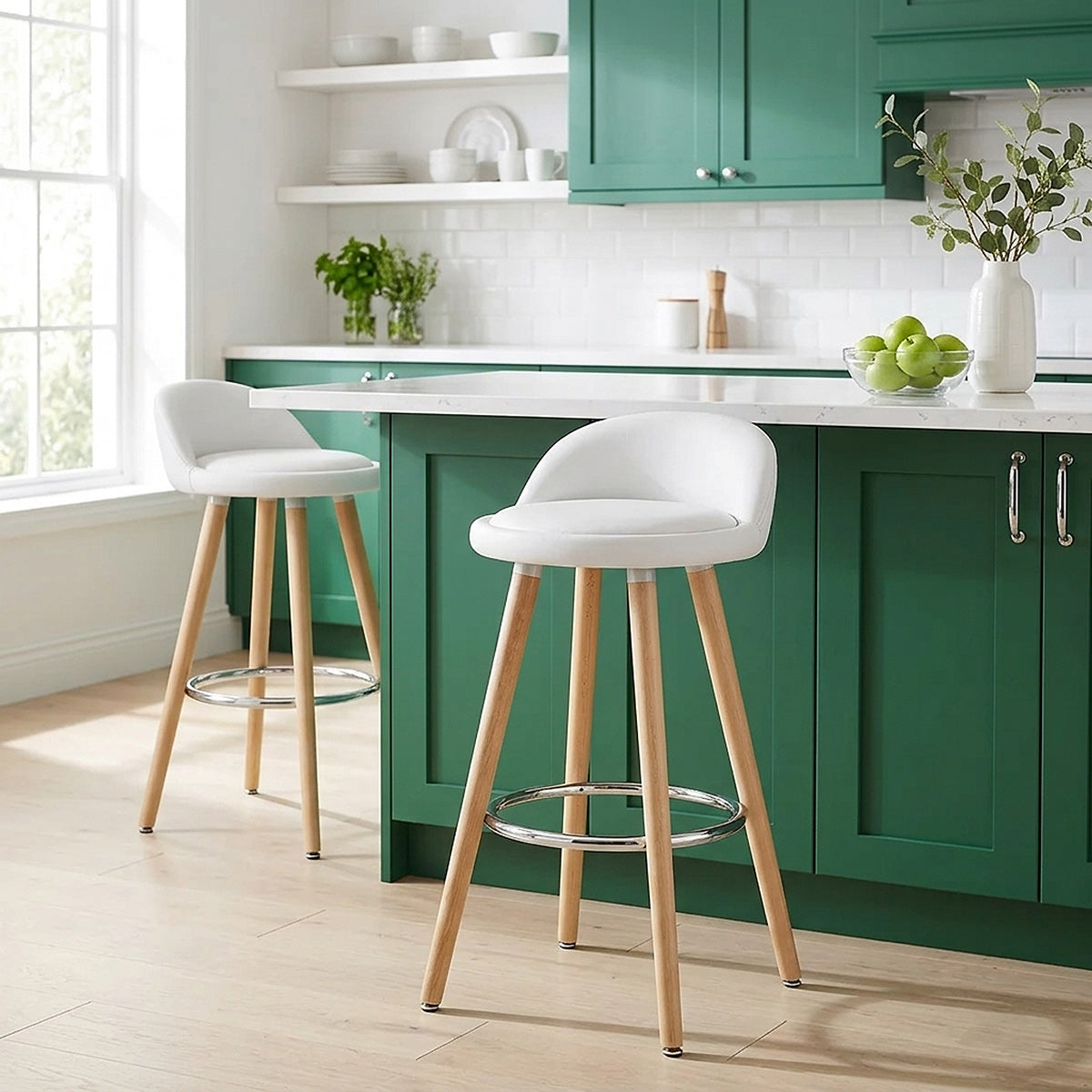 Tabouret de Bar Faux Cuir Bois - Jive Blanc 