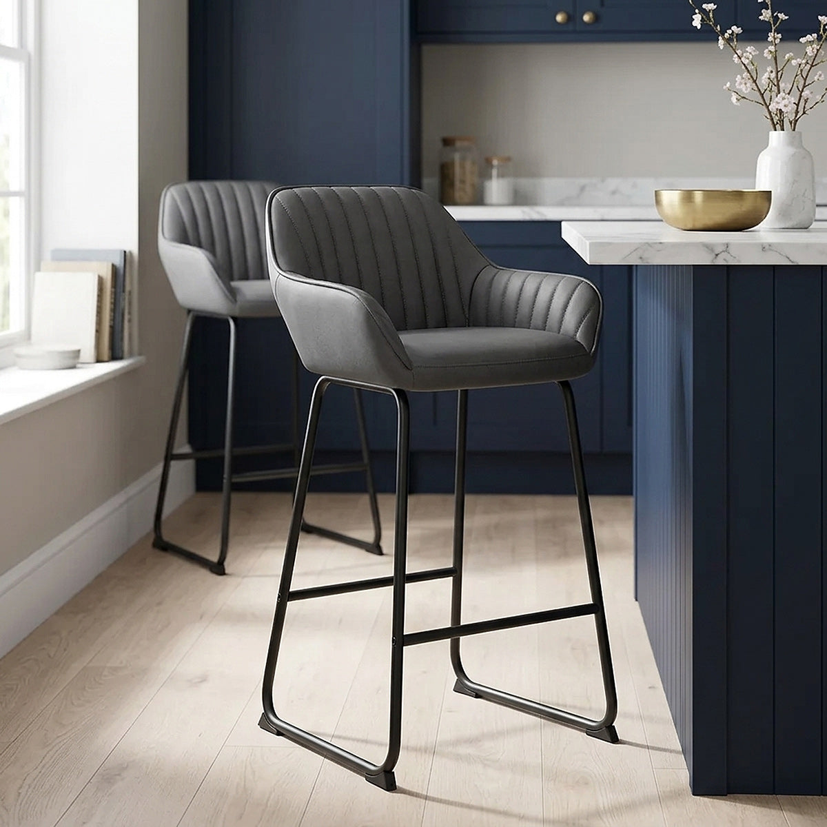Chaise de Bar Faux Cuir - Kanto Gris Foncé 