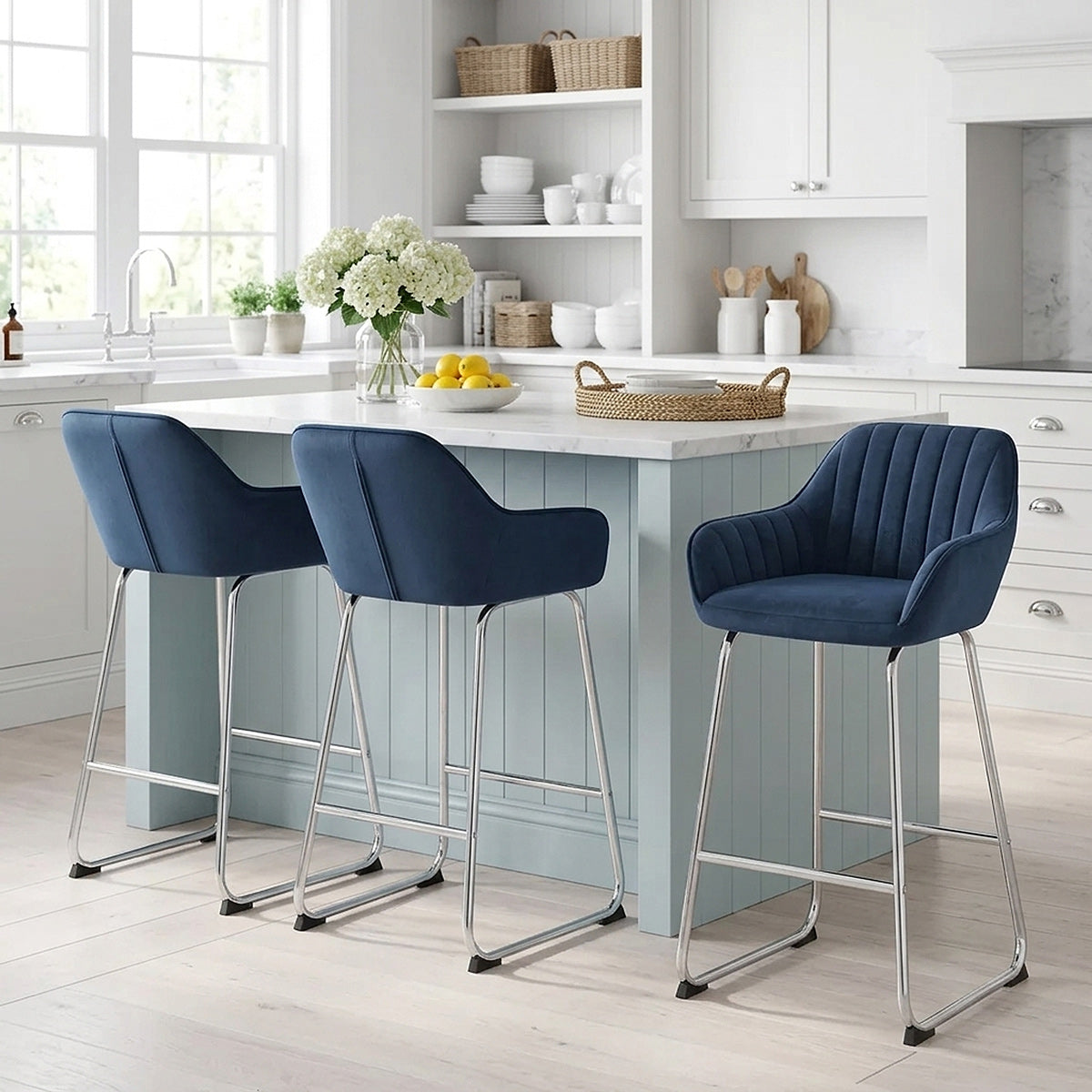 Tabouret de Bar Velours Chrome - Kanto Bleu 