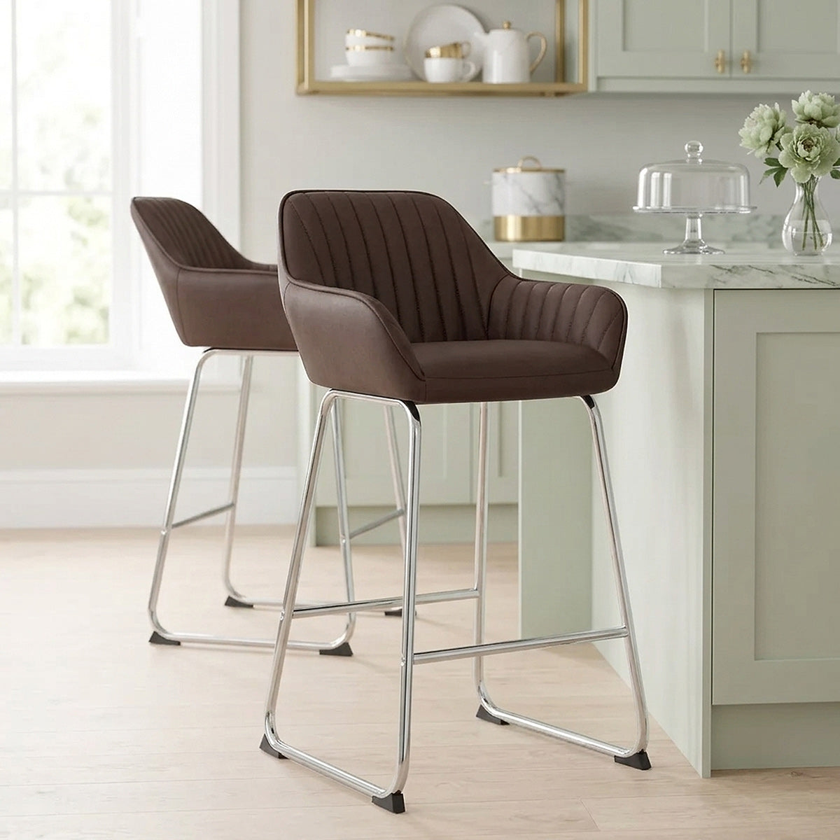 Tabouret de Bar Faux Cuir Chrome - Kanto Marron 