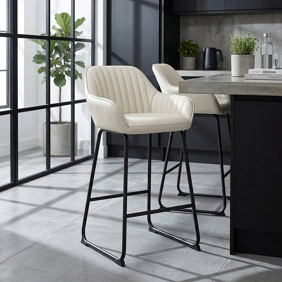 Tabouret de Bar Cuir Véritable - Kanto Crème 