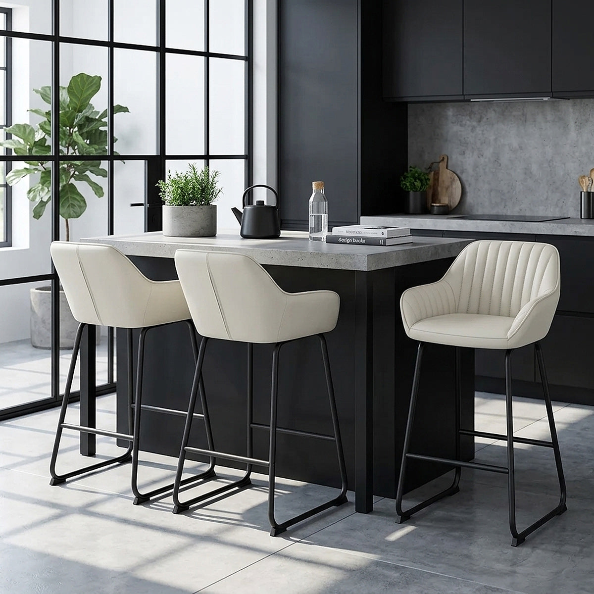 Tabouret de Bar Cuir Véritable - Kanto Crème 
