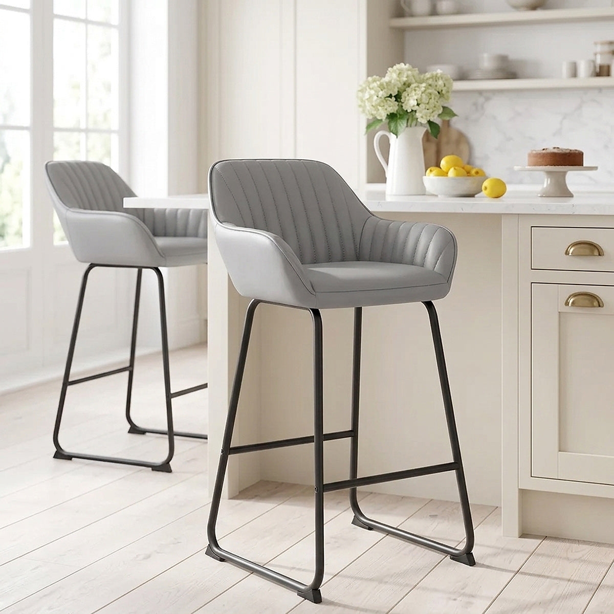 Tabouret de Bar Cuir Véritable - Kanto Gris 