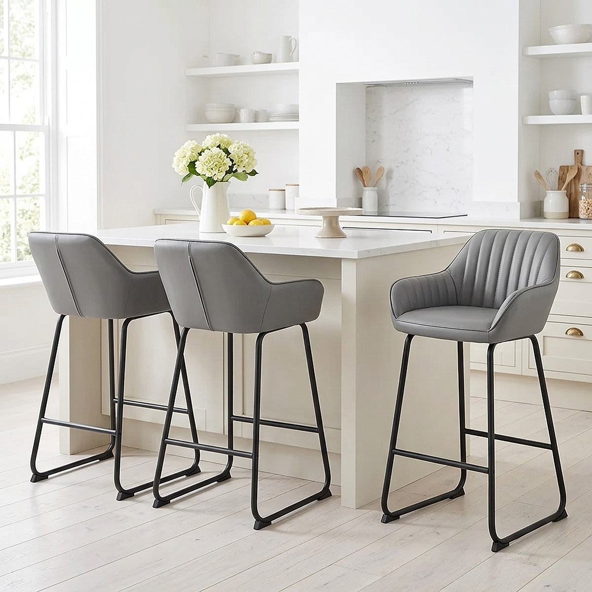 Tabouret de Bar Cuir Véritable - Kanto Gris 