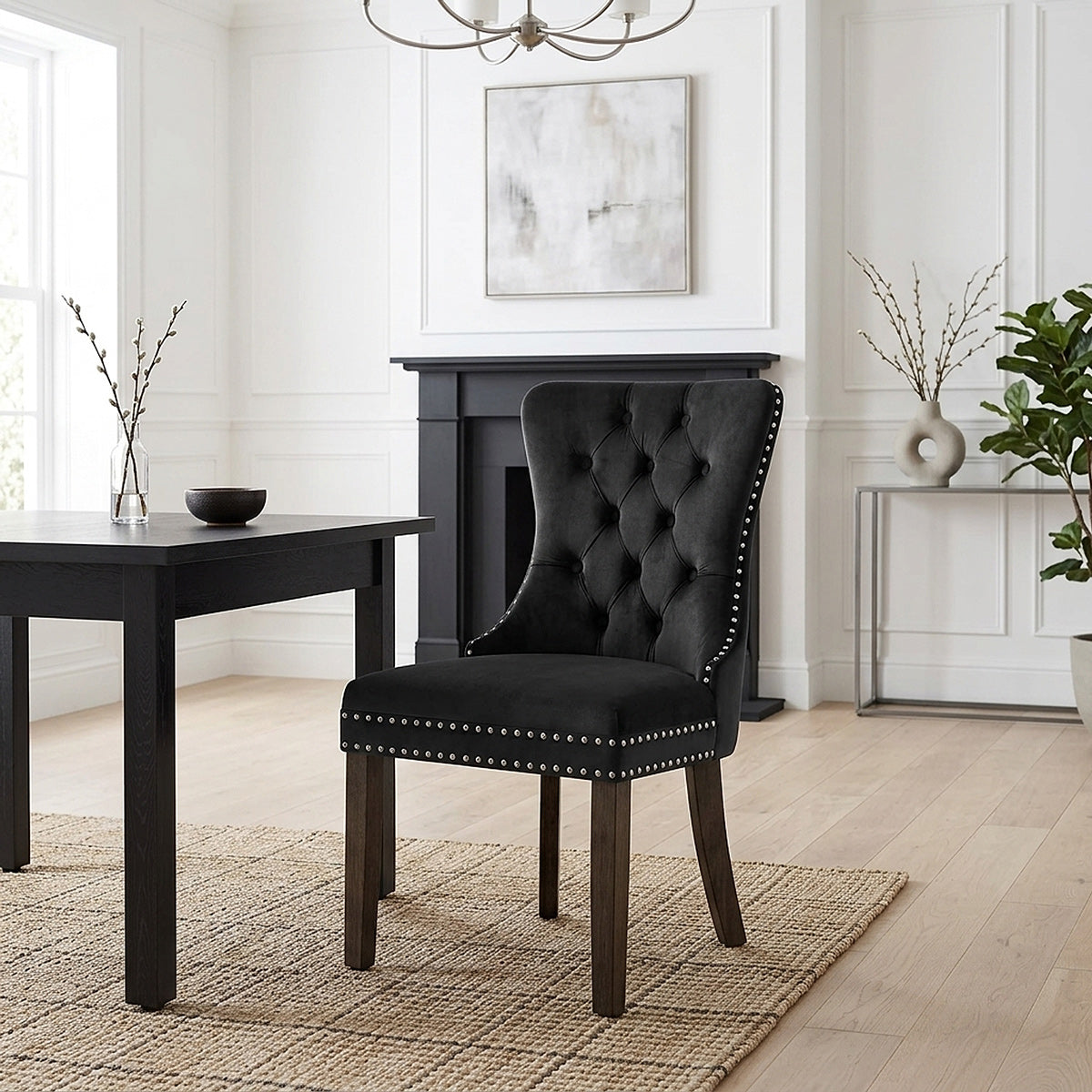 Chaise Bois Velours - Kensington Noir 