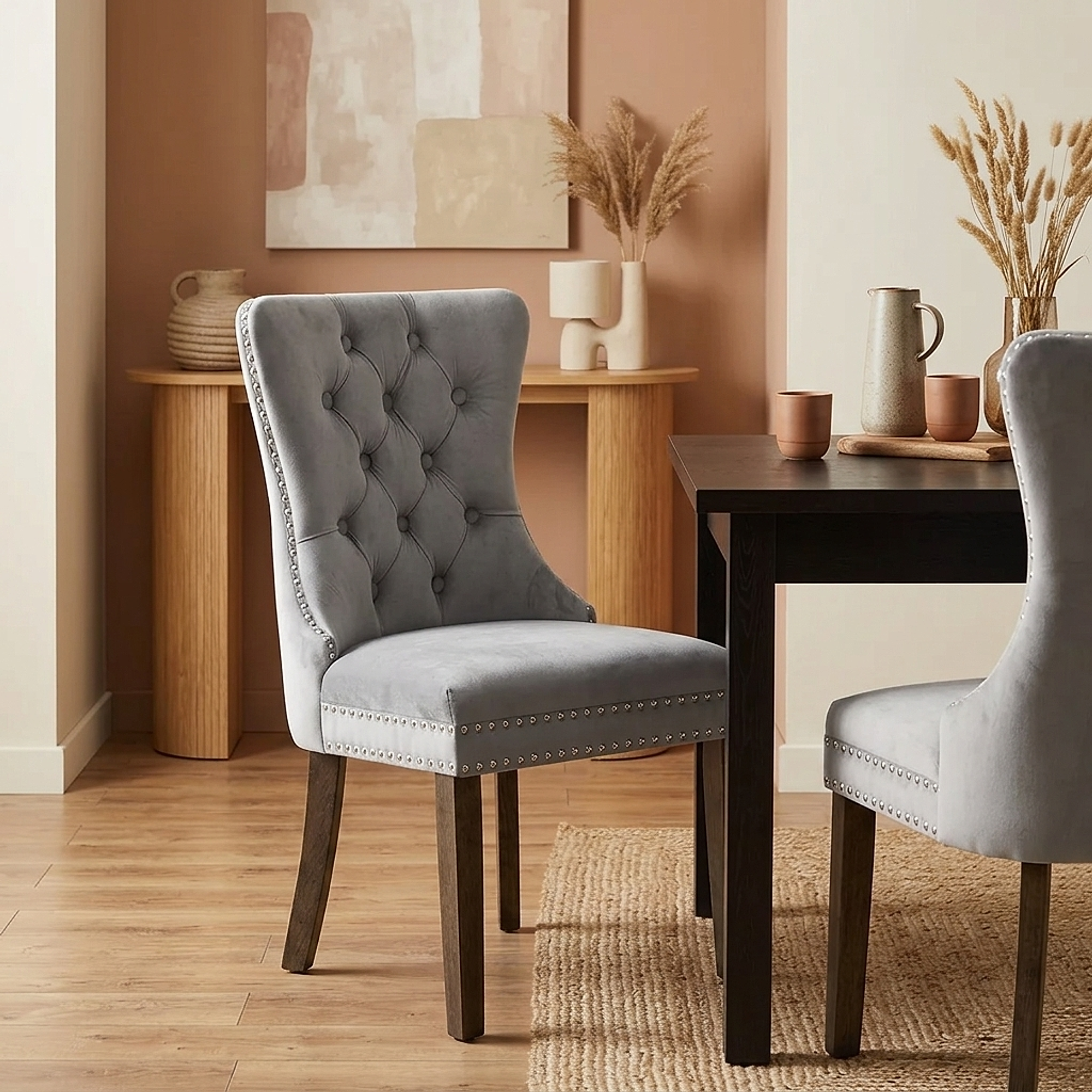 Chaise Bois Velours - Kensington Gris 