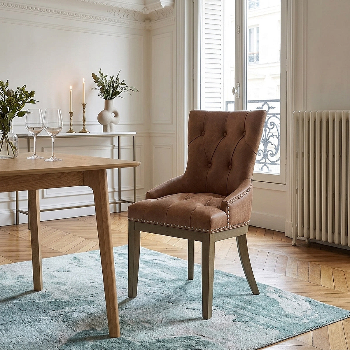 Chaise Faux Cuir Bois - Knightsbridge Marron