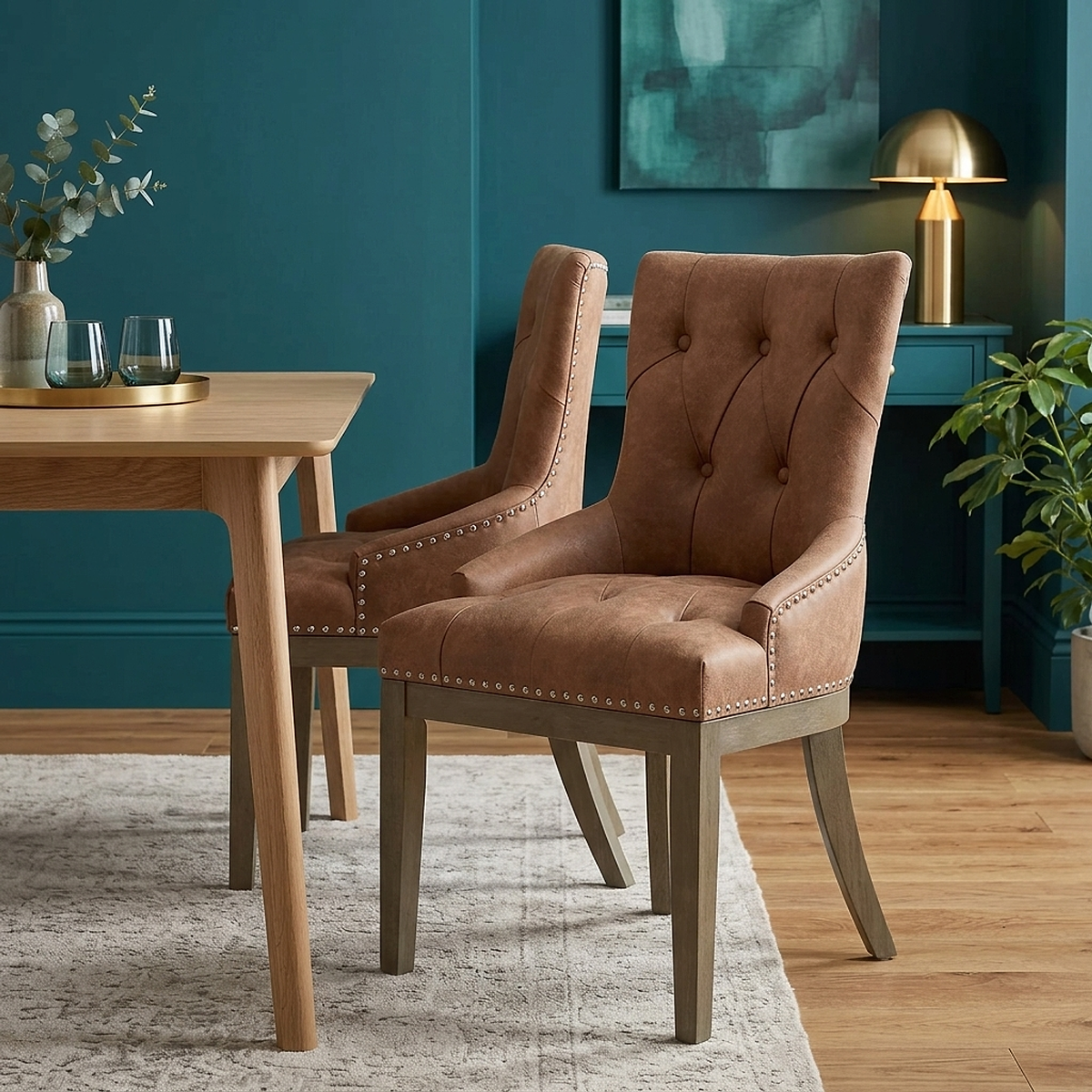 Chaise Faux Cuir Bois - Knightsbridge Marron