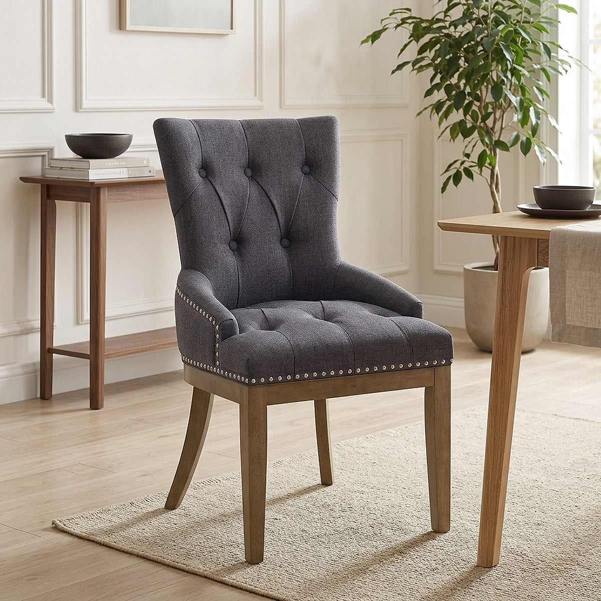 Chaise Chêne Tissu - Knightsbridge Gris Foncé 