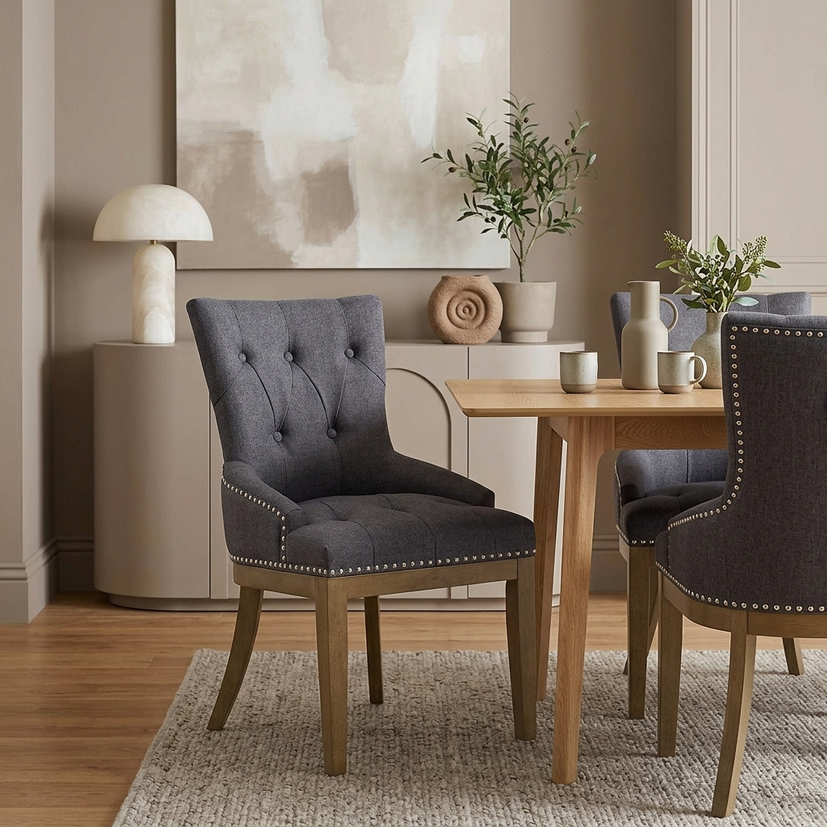 Chaise Chêne Tissu - Knightsbridge Gris Foncé 