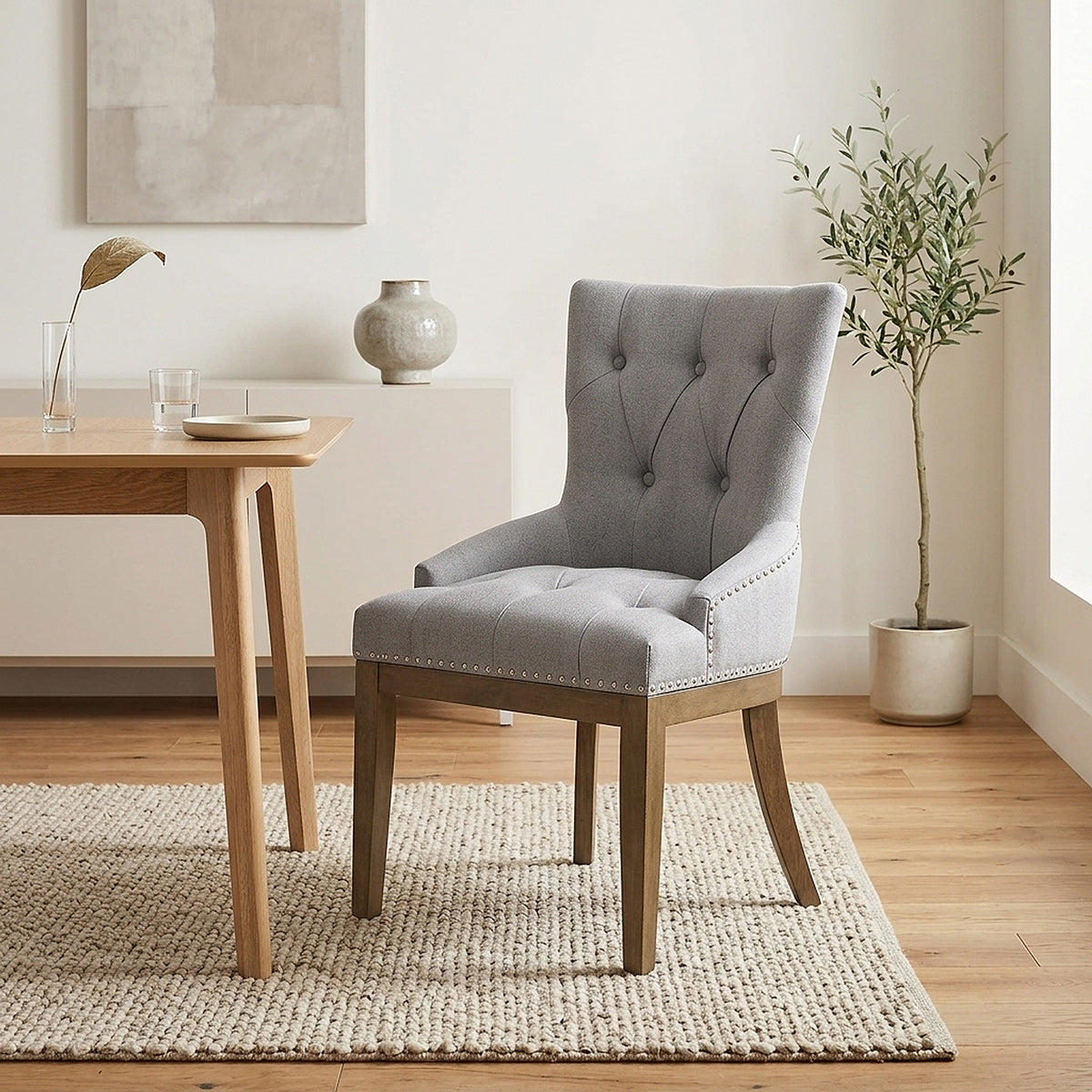 Chaise Chêne Tissu - Knightsbridge Gris 