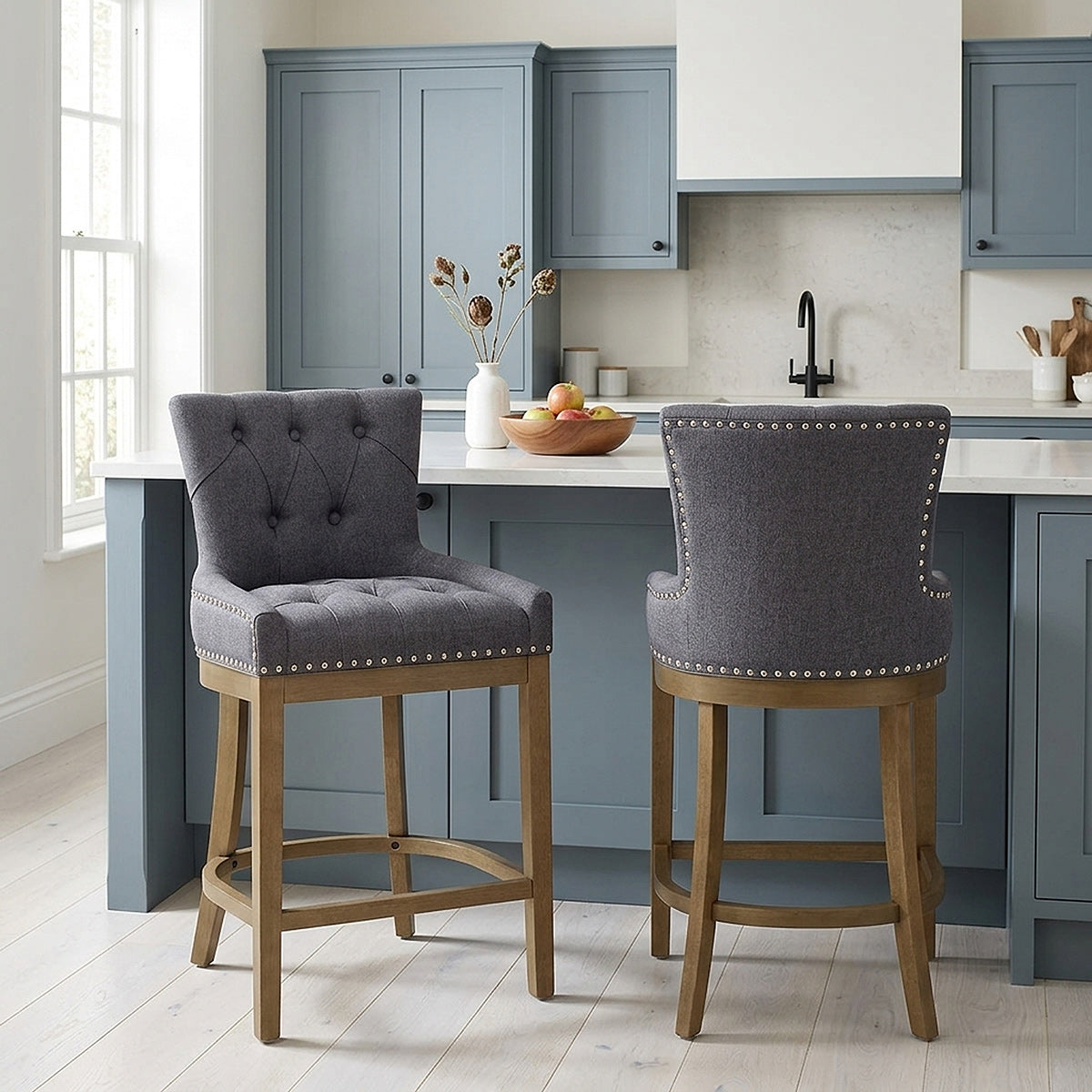 Tabouret de Bar Bois Tissu - Knightsbridge Gris Foncé 