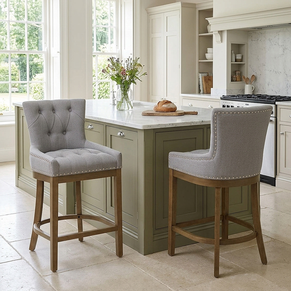 Tabouret de Bar Bois Tissu - Knightsbridge Gris 