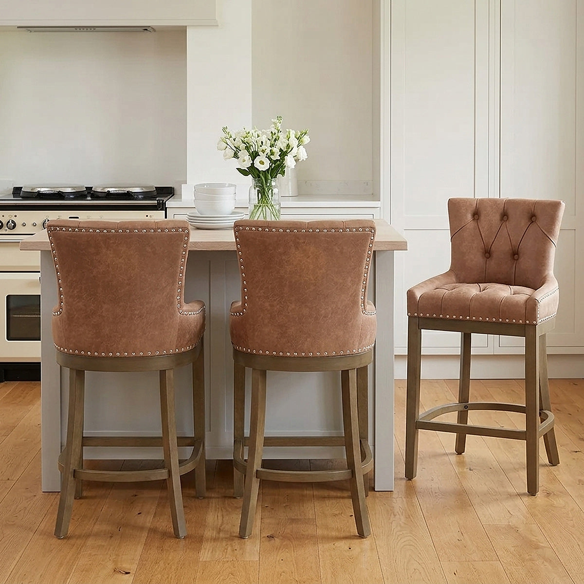 Tabouret de Bar Faux Cuir Bois - Knightsbridge Marron
