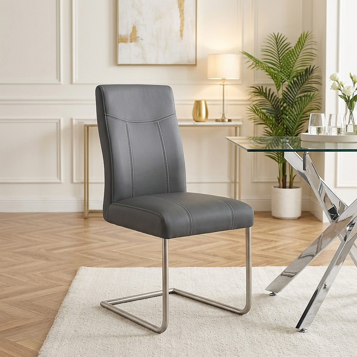 Chaise Métal Simili Cuir - Lancaster Gris 